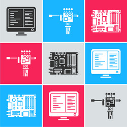set computer monitor screen mechanical robot hand vector image
