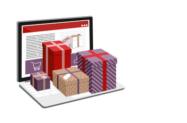 Shopping online laptop computer and git box vector