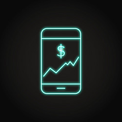 Smartphone with chart icon in neon line style vector