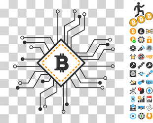 bitcoin processor circuit icon with bonus vector image