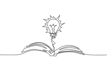 Continuous Line Open Book with Lightbulb vector image