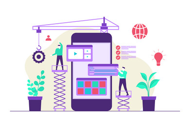 people build mobile app development process flat vector