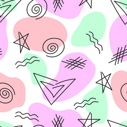 Seamless pattern with blob shapes and line art vector