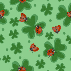 seamless clover texture with ladybugs pattern vector