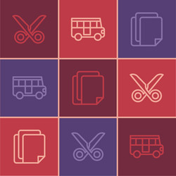 set line scissors file document and school bus vector image