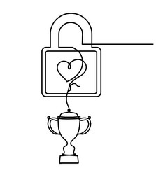 abstract heart-lock with trophy as continuous vector