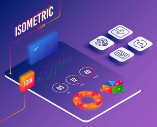 Isometric set load document dollar exchange vector