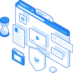 isometric website page with various secured data vector image