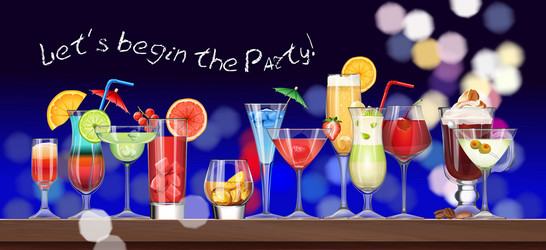 set of stemware and glasses with cocktail vector