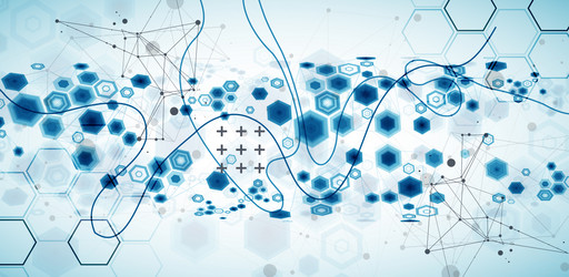 abstract hexagon background with plexus effect vector image