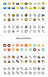 set of icons in different style - isometric flat vector image