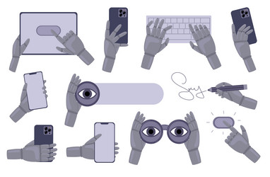 set robot hands holding stuff search binoculars vector