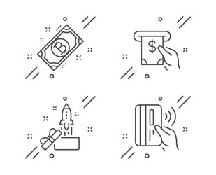 Atm service bitcoin and innovation icons set vector