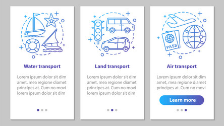modes transports onboarding mobile app page vector image