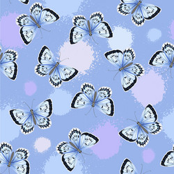 Seamless pattern with blue watercolor butterflies vector