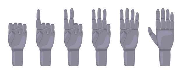 set robot hands gestures counting number zero one vector