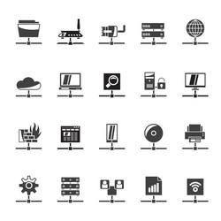 Silhouette computer network and internet icons vector