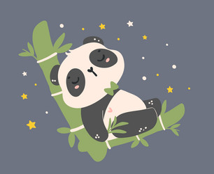 adorable cartoon panda sleeping on bamboo nursery vector