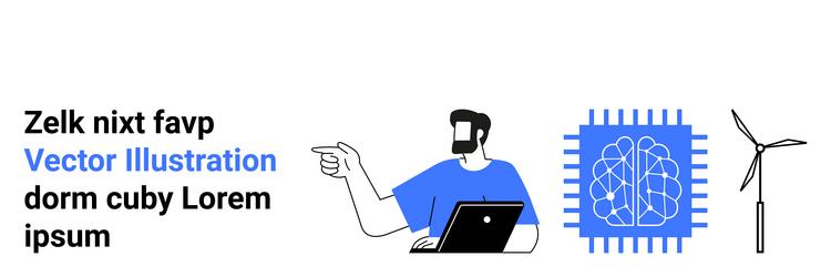 man with laptop gesturing towards ai chip and wind vector image