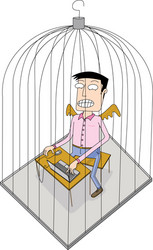 man working inside a cage as home vector