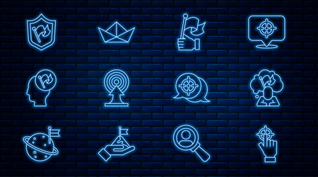 set line target man holding flag hand with arrow vector image