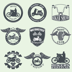 Biker club signs motorcycle repair logos Vector Image