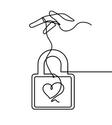 abstract heart-lock with hand as continuous line vector image