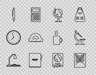 set line workplace with table lamp and open book vector image