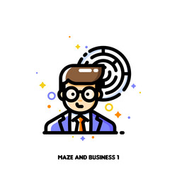 icon of businessman and maze for solving problem vector image