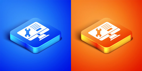 isometric computer monitor with wrench icon vector image