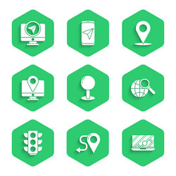 set push pin route location city map navigation vector image