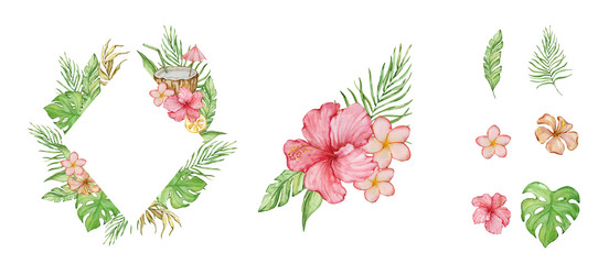 Watercolor Tropical Floral Frame Vector Image