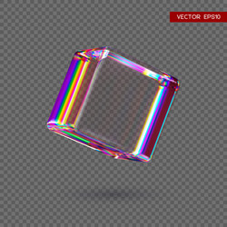 3d transparent glossy cube with dispersion effect vector