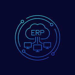 erp software solutions icon with a cloud linear vector image