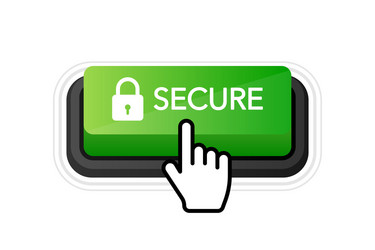 secure green 3d button on white background vector image