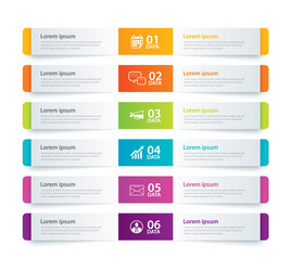 infographics tab in horizontal paper index with 6 vector