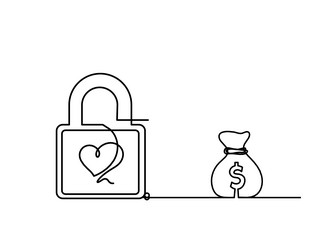 abstract heart-lock with dollar as continuous vector