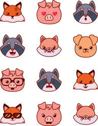 Cute kawaii animals cartoons line and fill style vector