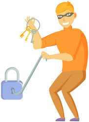 Thief breaks lock masked robber broke down vector