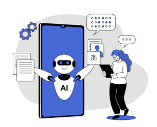 ai assistant helping user via tablet vector image