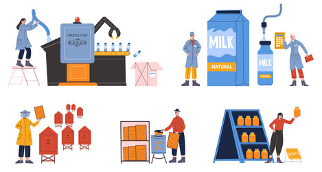 natural production milk and honey manufacturing vector