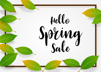 spring sale banner green leaves square frame vector