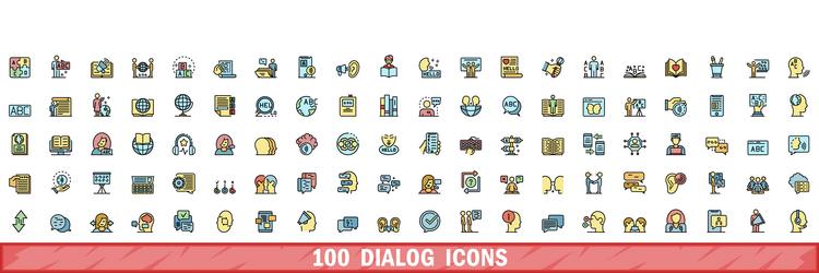 100 dialog icons set color line style vector image