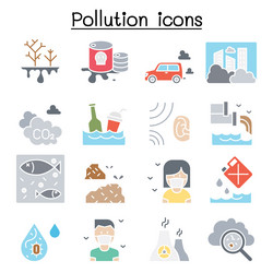 pollution icon set in flat color style vector image