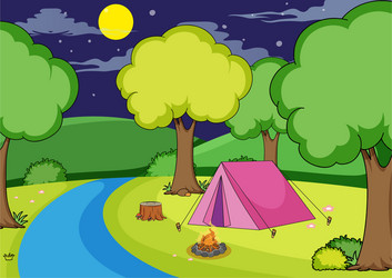 Two boys camping in the forest Royalty Free Vector Image