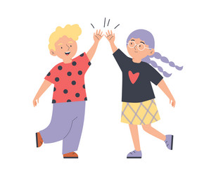 Blonde boy and girl give high five vector