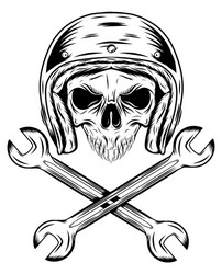 human skull with helmet and crossing wrenches Vector Image