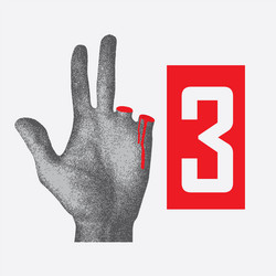 pointer number 3 from a hand with severed finger vector image
