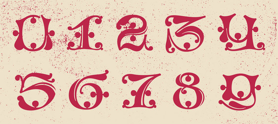 numbers set drop caps illuminated initials in old vector