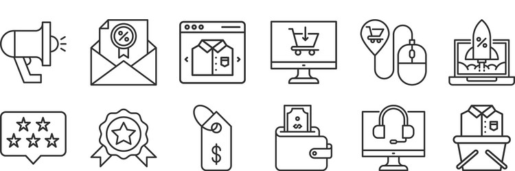 Set 12 thin outline icons such as shopping vector